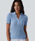 Pull tailleur à col polo et manches courtes