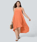 Breezeful™ Dos Nu Racerback Poche Latérale Haut Bas Fluide Midi Séchage Rapide Décontracté Robe Grande Taille