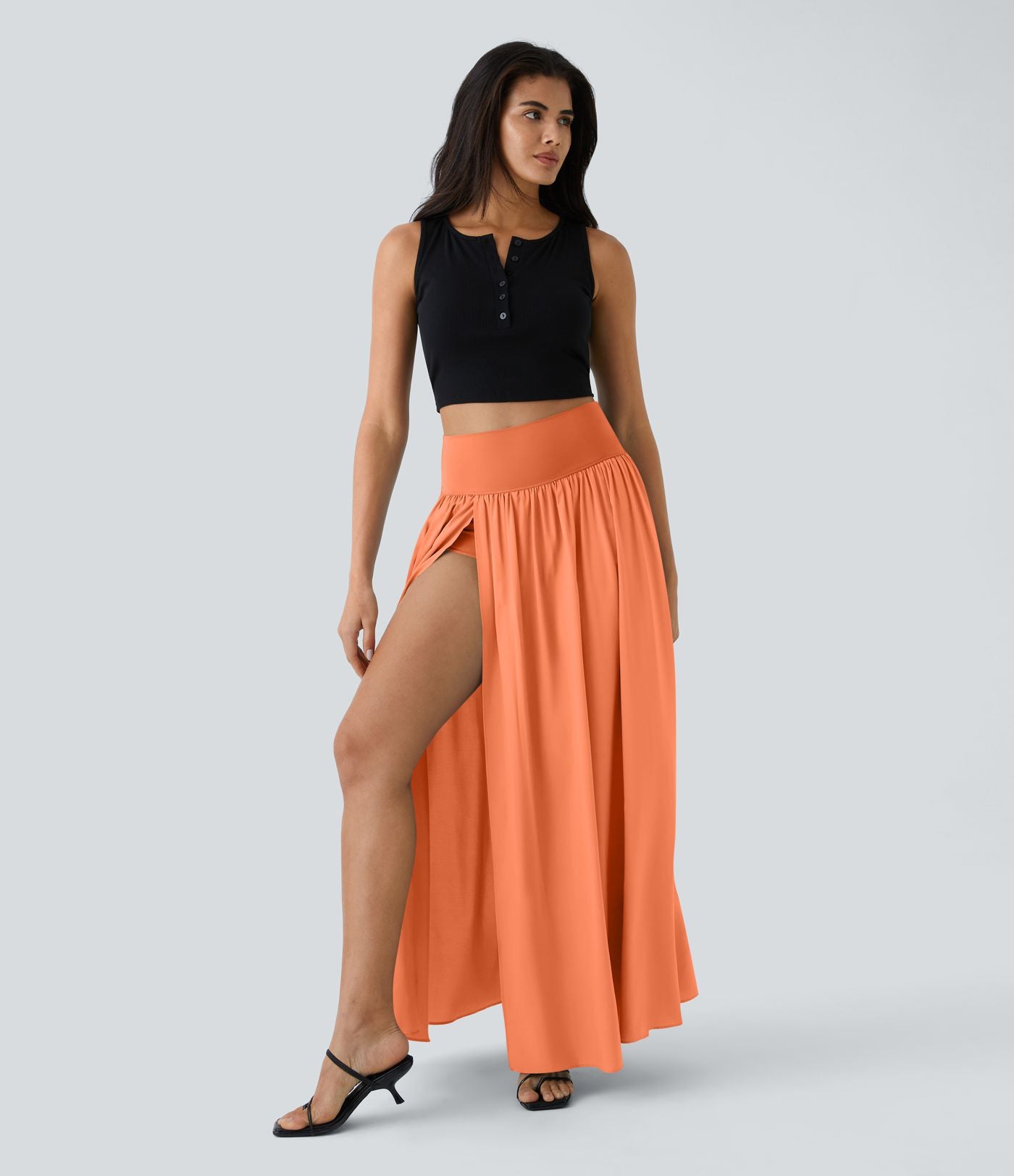 Breezeful™ Jupe Taille Haute Casual Maxi Séchage Rapide Fluide Fente Plissée 2 en 1