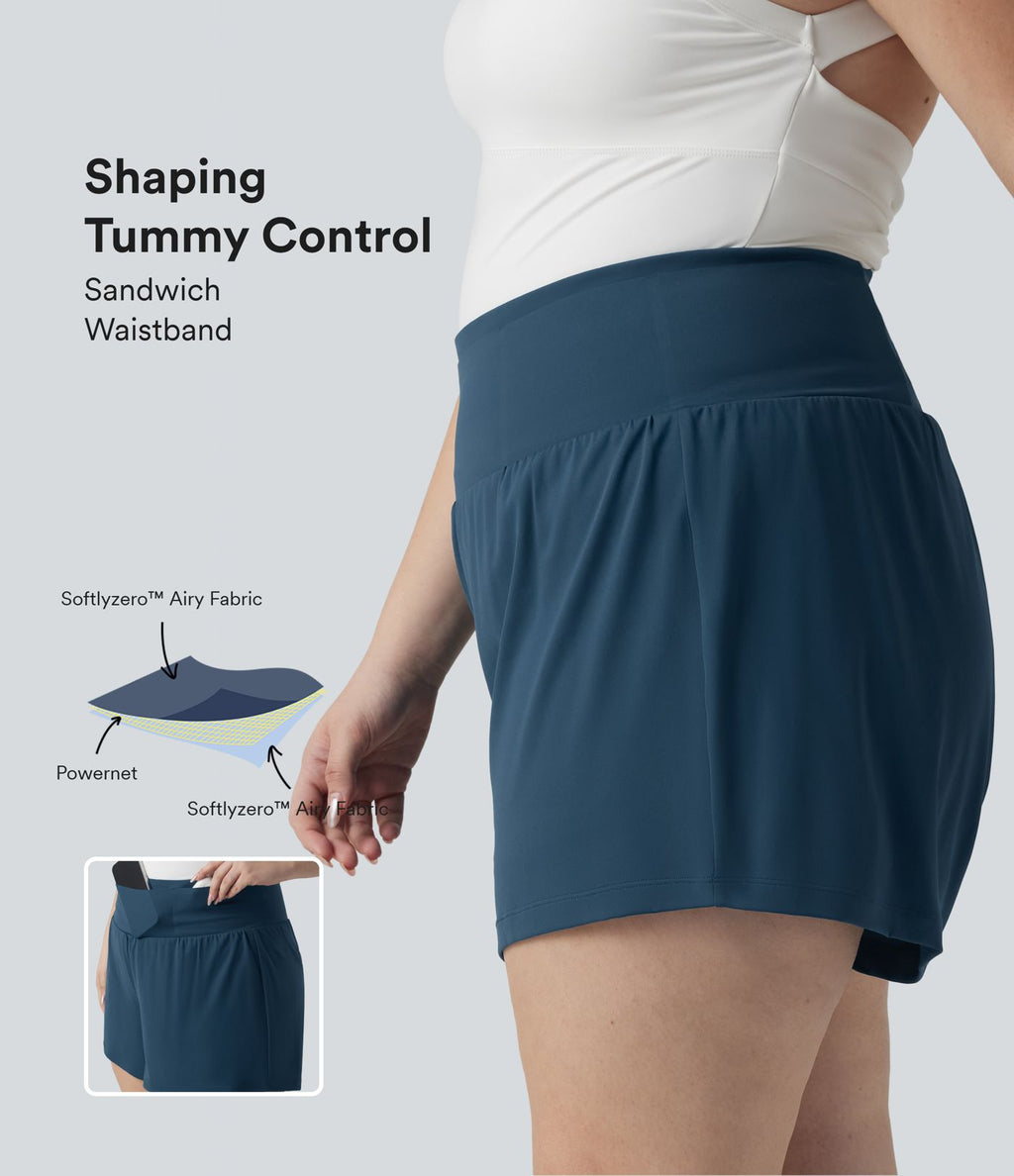 Short de yoga SoftlyZero™ Airy grande taille effet gainant 2-en-1 effet frais, entrejambe 13cm taille haute avec poches