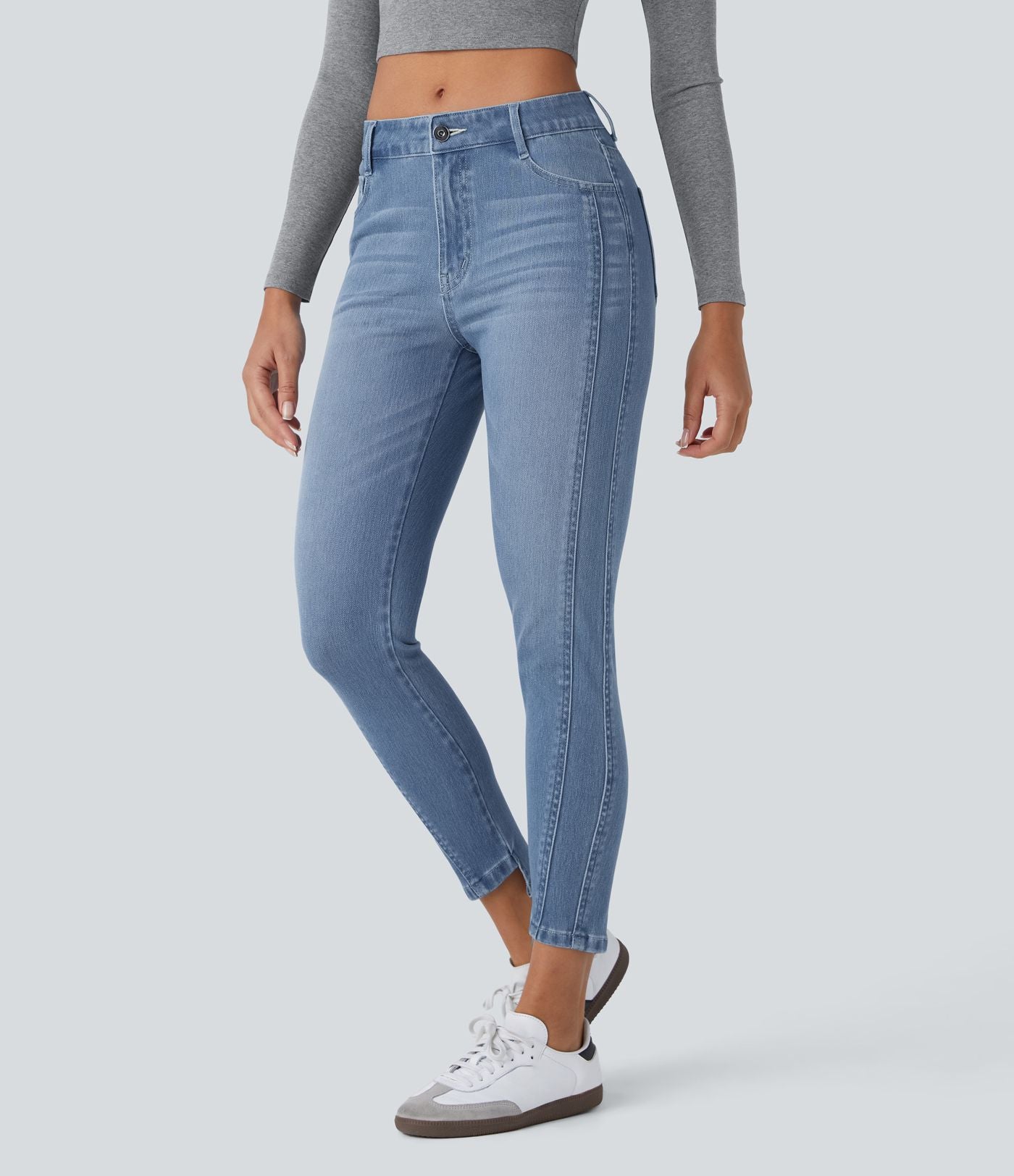 Jean skinny 7/8 décontracté taille basse Halara Flex™ avec poches zippées