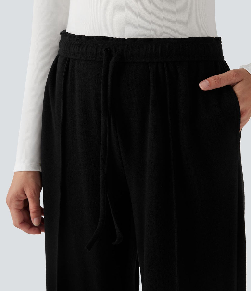 Pantalon baggy taille haute avec cordon de serrage et poches