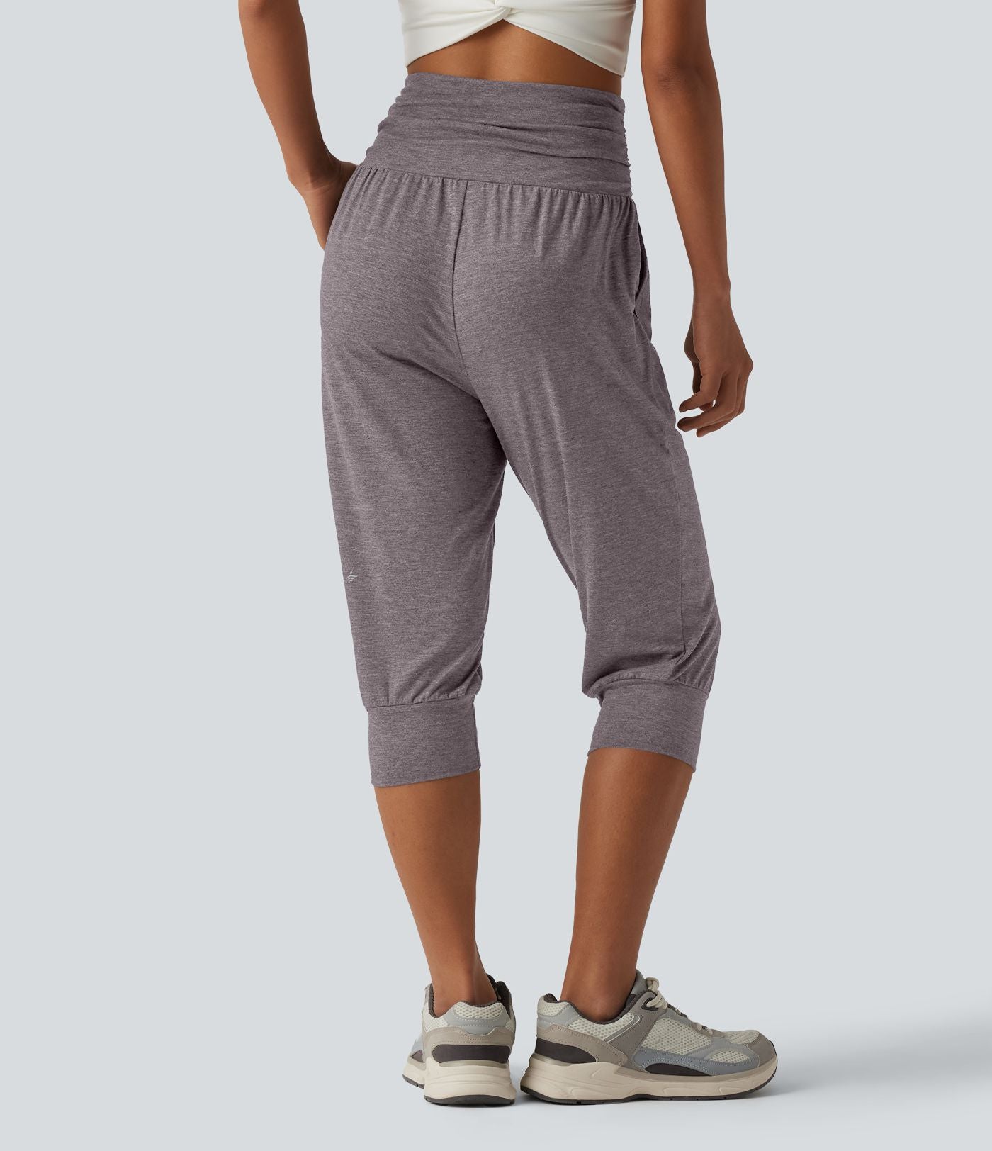 Jogging yoga corsaire chiné taille haute à fronces avec poches