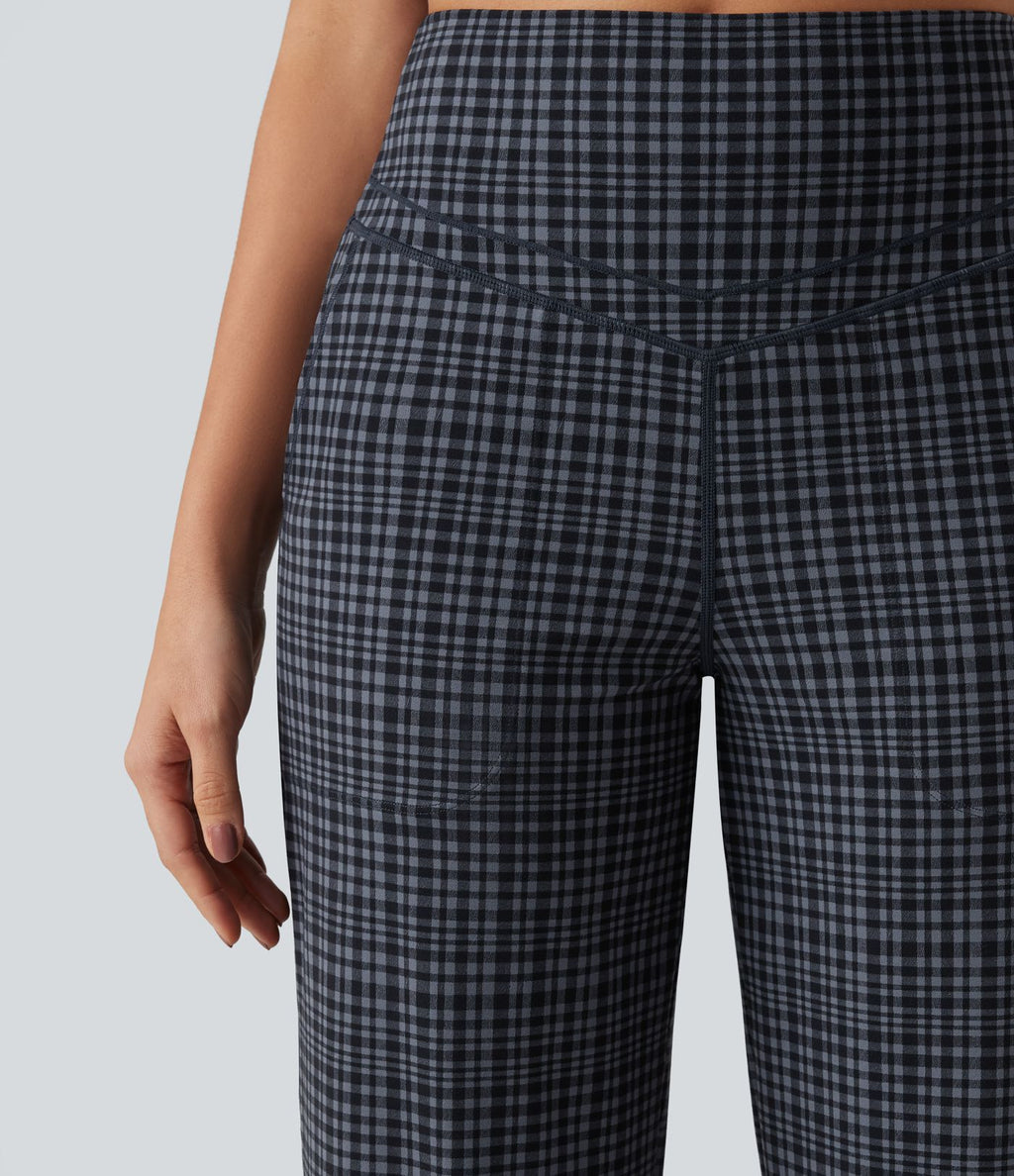 Pantalon de yoga droit Halara UltraSculpt™ taille haute gainant à motif tartan avec poches
