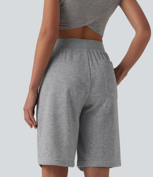 Bermuda casual ample taille mi-haute en molleton français à cordon de serrage intérieur avec poches
