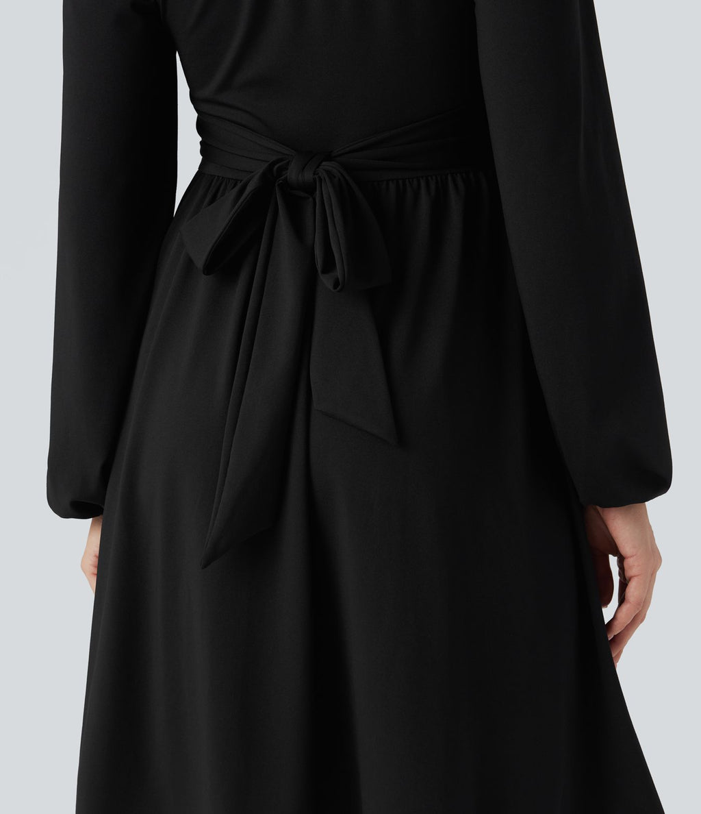Robe décontractée mini décolleté carré manches longues laçage corset avec lien dos