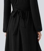 Robe décontractée mini décolleté carré manches longues laçage corset avec lien dos
