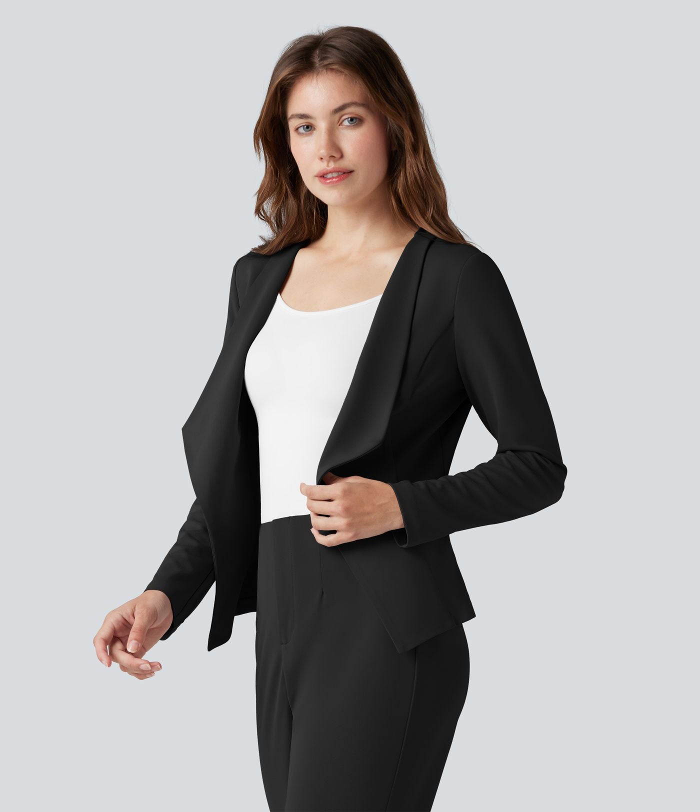 Blazer tailleur waterfall manches longues en crêpe