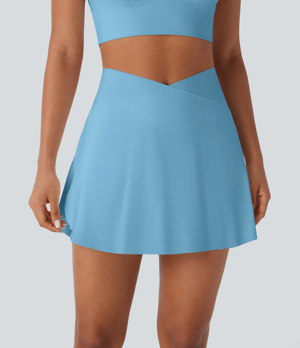 Jupe-short 2-en-1 mini de vacances taille haute croisée à séchage rapide avec poches latérales effet frais InstantCool