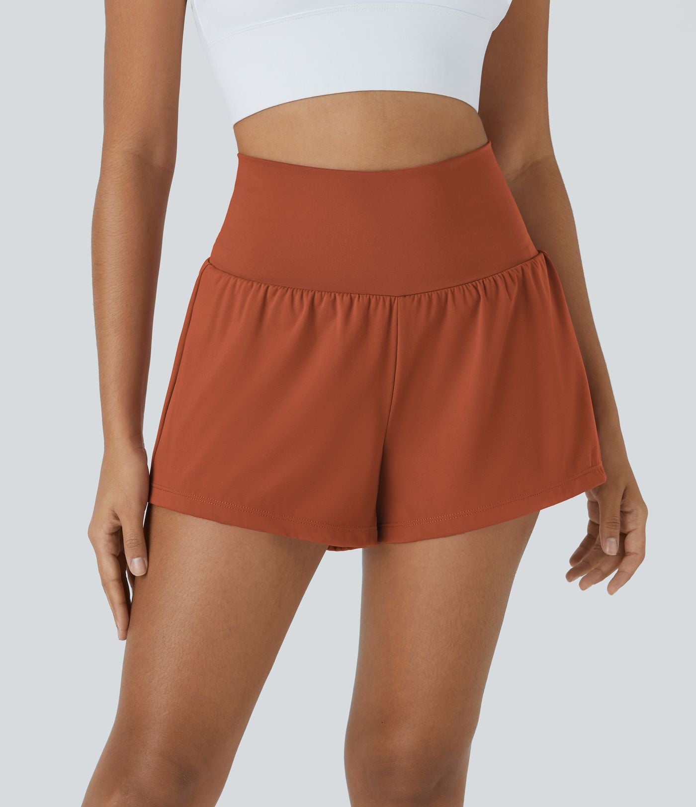Short 7,5cm Yoga 2 en 1 Super Taille Haute Poches Arrière Poches Cachées Latérales