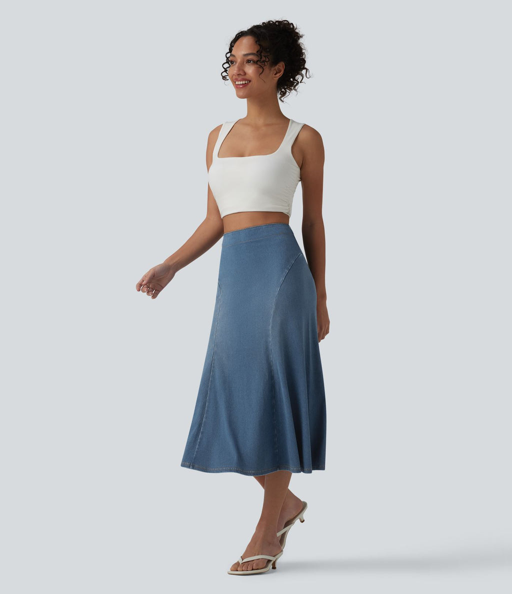 Halara Flex™ Jupe midi sirène drapée en denim lyocell délavé taille haute