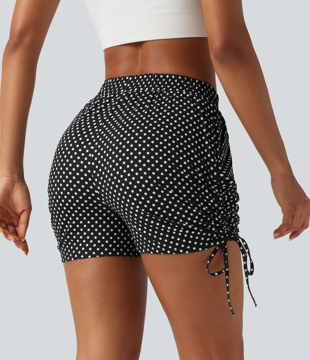 Short à pois 8 cm taille mi-haute avec bas froncé, laçage et poches