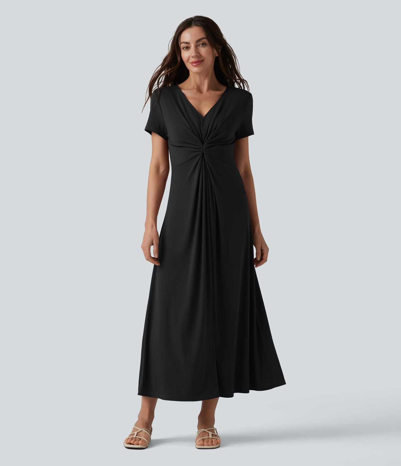 Robe décontractée midi col V manches courtes