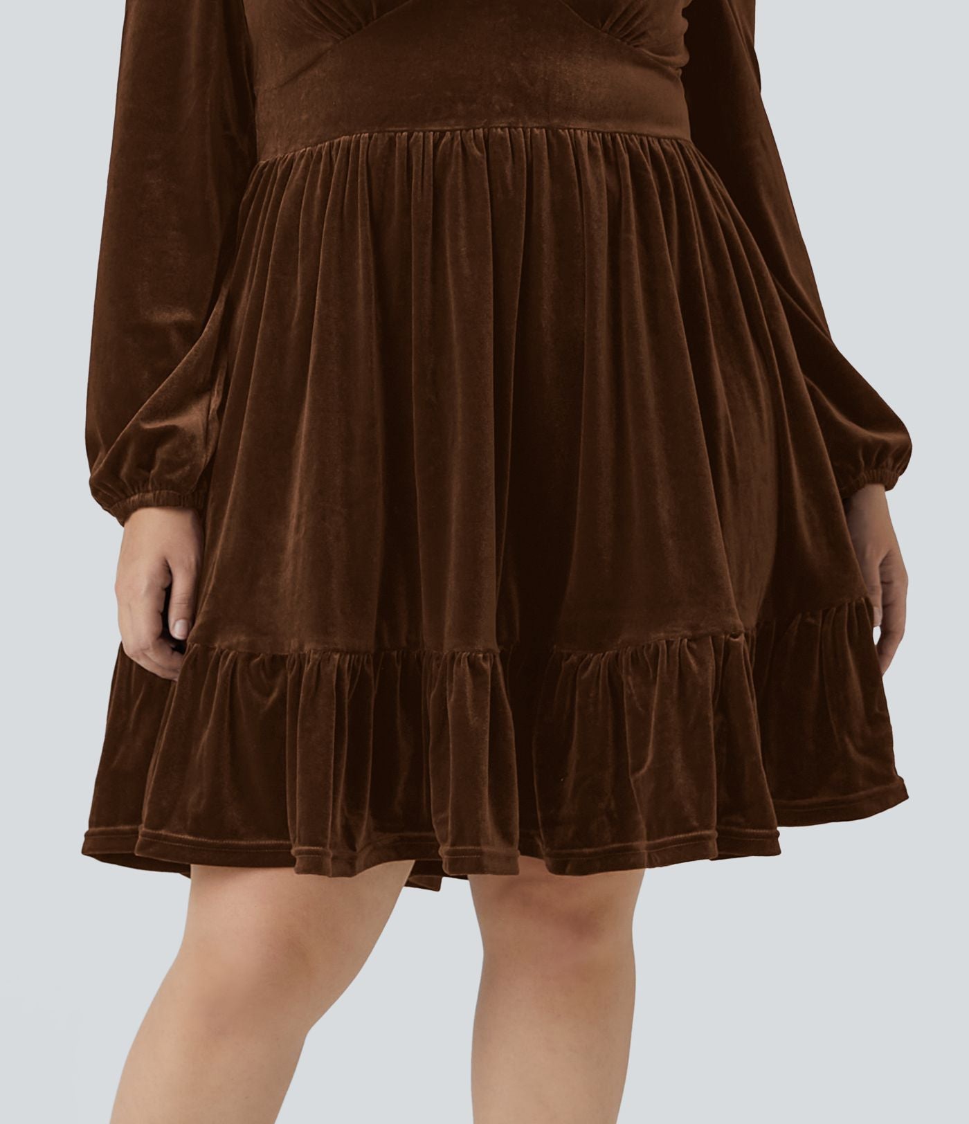 Quotidien de Robe Velours Mini Grande Taille avec Décolleté Profond en V et Ourlet à Volants
