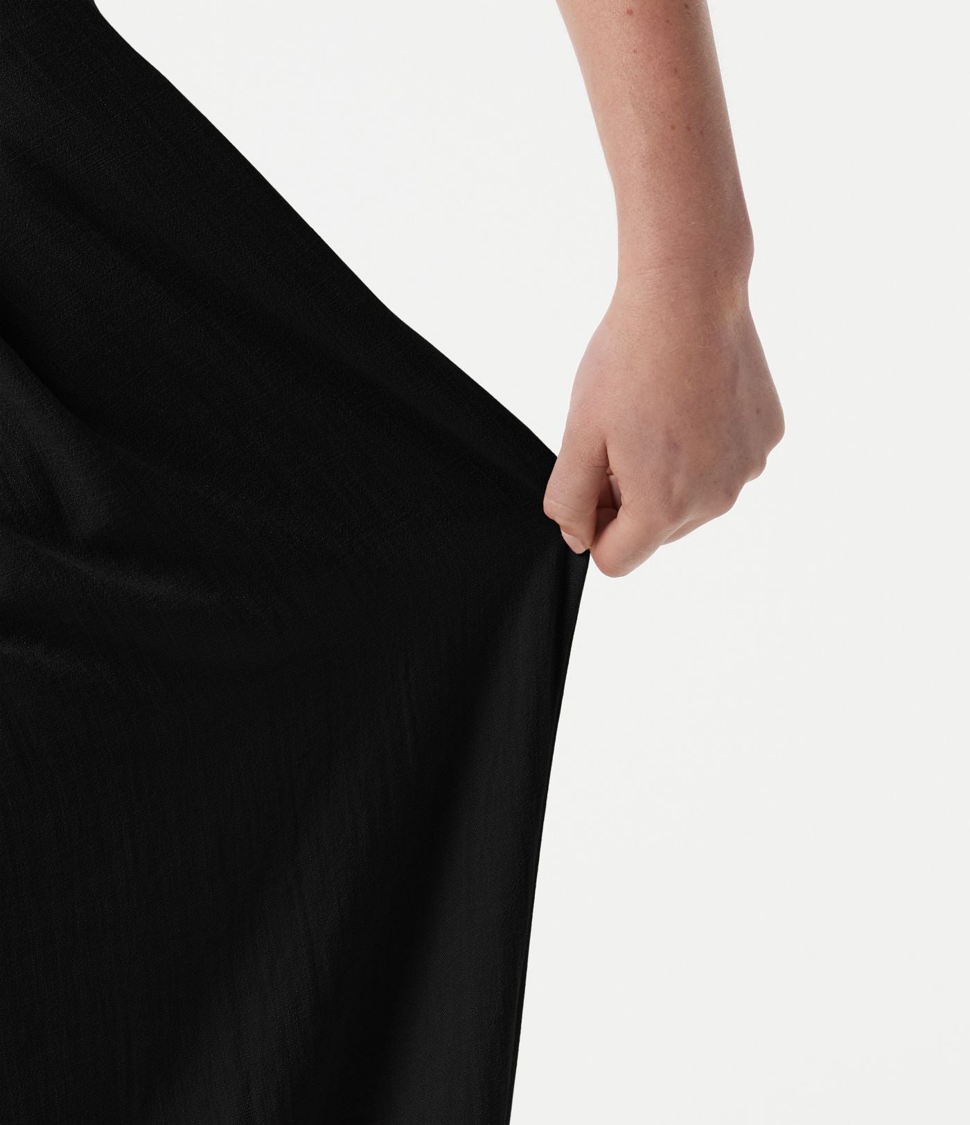 Pantalon ample décontracté effet lin, taille moyenne, à poches