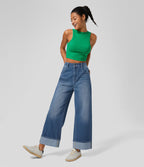 Halara Flex™ Jean Larges Taille Haute Ourlet Roulotté Multiples Poches