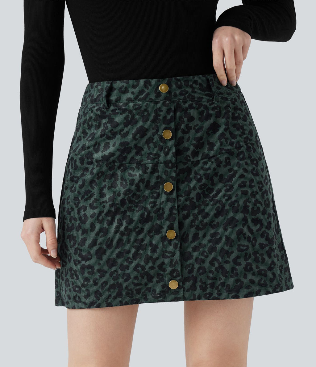 Jupe mini décontractée 2-en-1 taille haute imprimé léopard avec poche