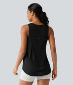 Débardeur de running longueur allongée en mesh contrasté avec ourlet arrondi