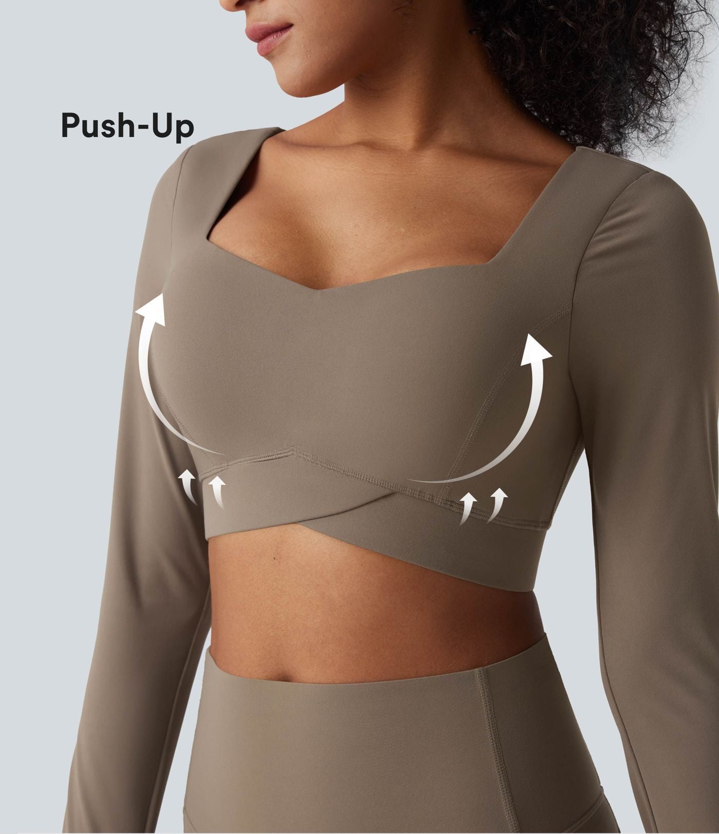 Halara UltraSculpt™ Top court de sport push-up à manches longues avec passants pouces et ourlet croisé