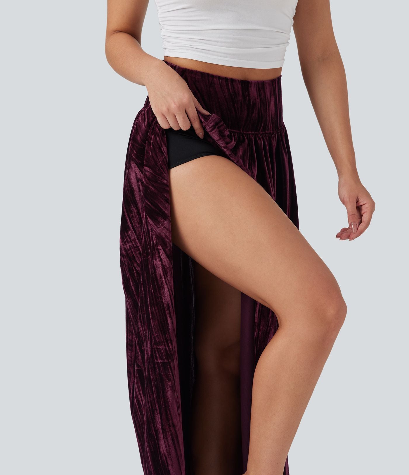 Jupe longue décontractée 2-en-1 en velours taille haute