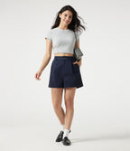Short tailleur chino en coton taille haute à poches 7,5 cm