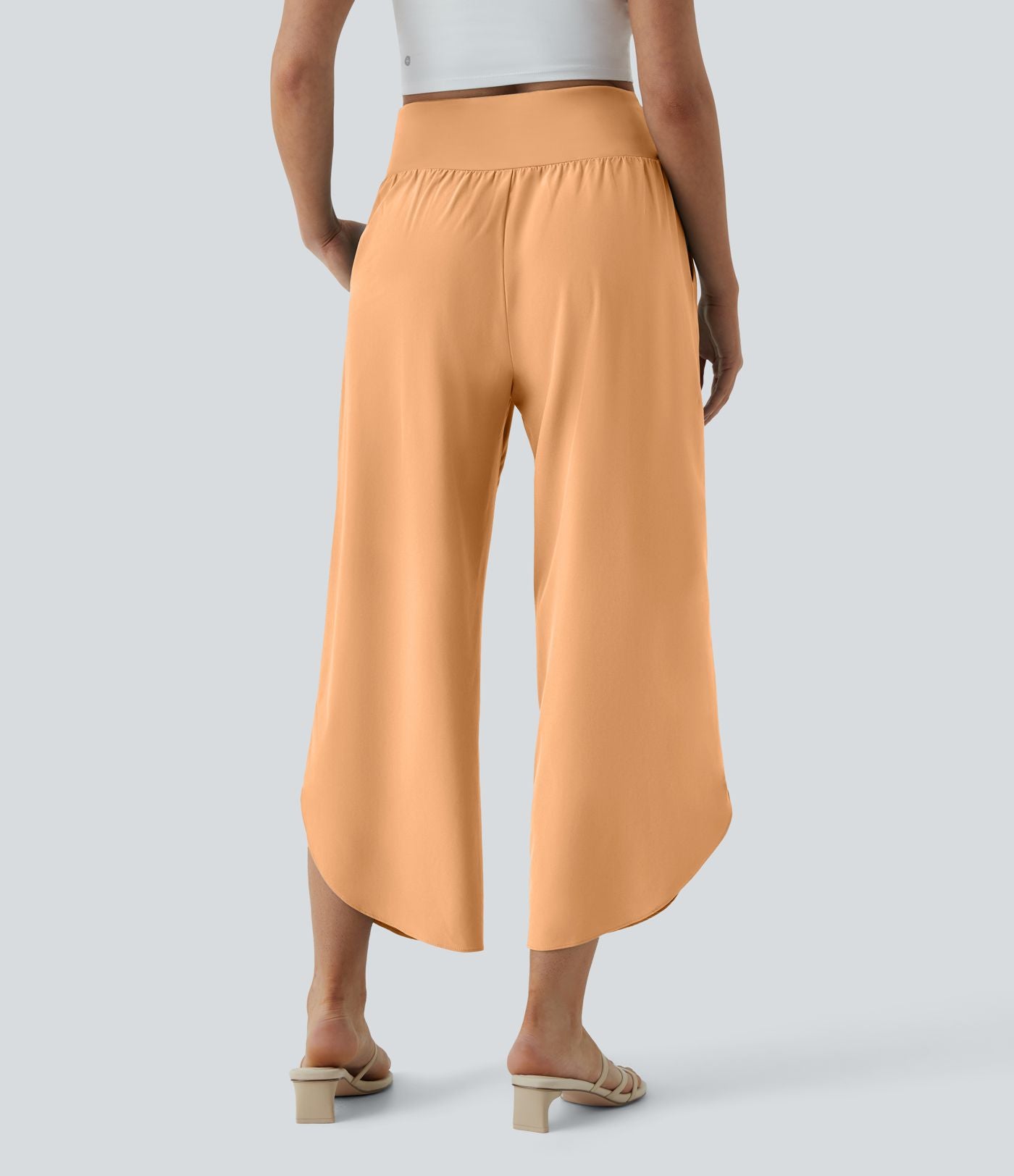 Breezeful™ Pantalon Fluide Vacances Séchage Rapide Taille Haute Croisée Poches Latérales Plissées Fente