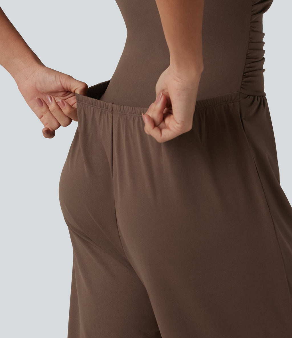 Combinaison casual froncée jambe large sans manches à col bateau avec poches - Édition Easy Peasy