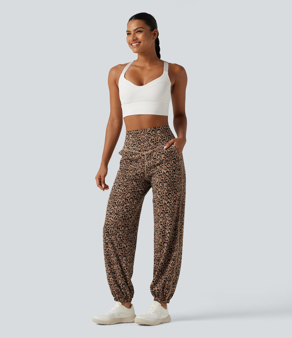 Jogging de yoga Halara UltraSculpt™ taille haute gainant imprimé léopard avec poches