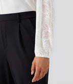 Blouse col V manches longues dentelle contrastante