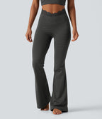 Legging de yoga flare taille haute en V avec dentelle contrastée, rayures et poches
