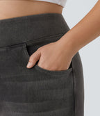 Halara Flex™ Jeans Larges Casual Taille Haute Multiples Poches Lavés Élastiques et Tricotés Grande Taille
