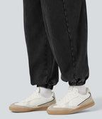 Pantalon jogging coton molleton français délavé taille mi-haute avec poches