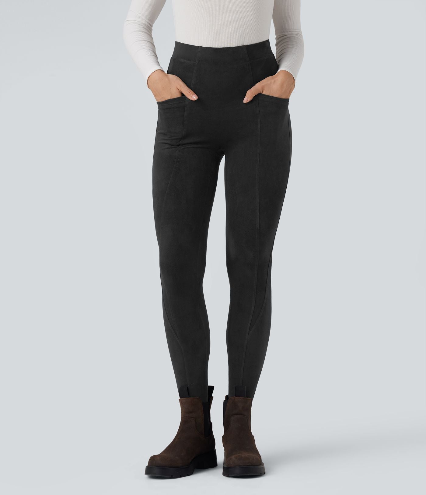 Legging décontracté 7/8 effet daim taille haute gainant avec poches