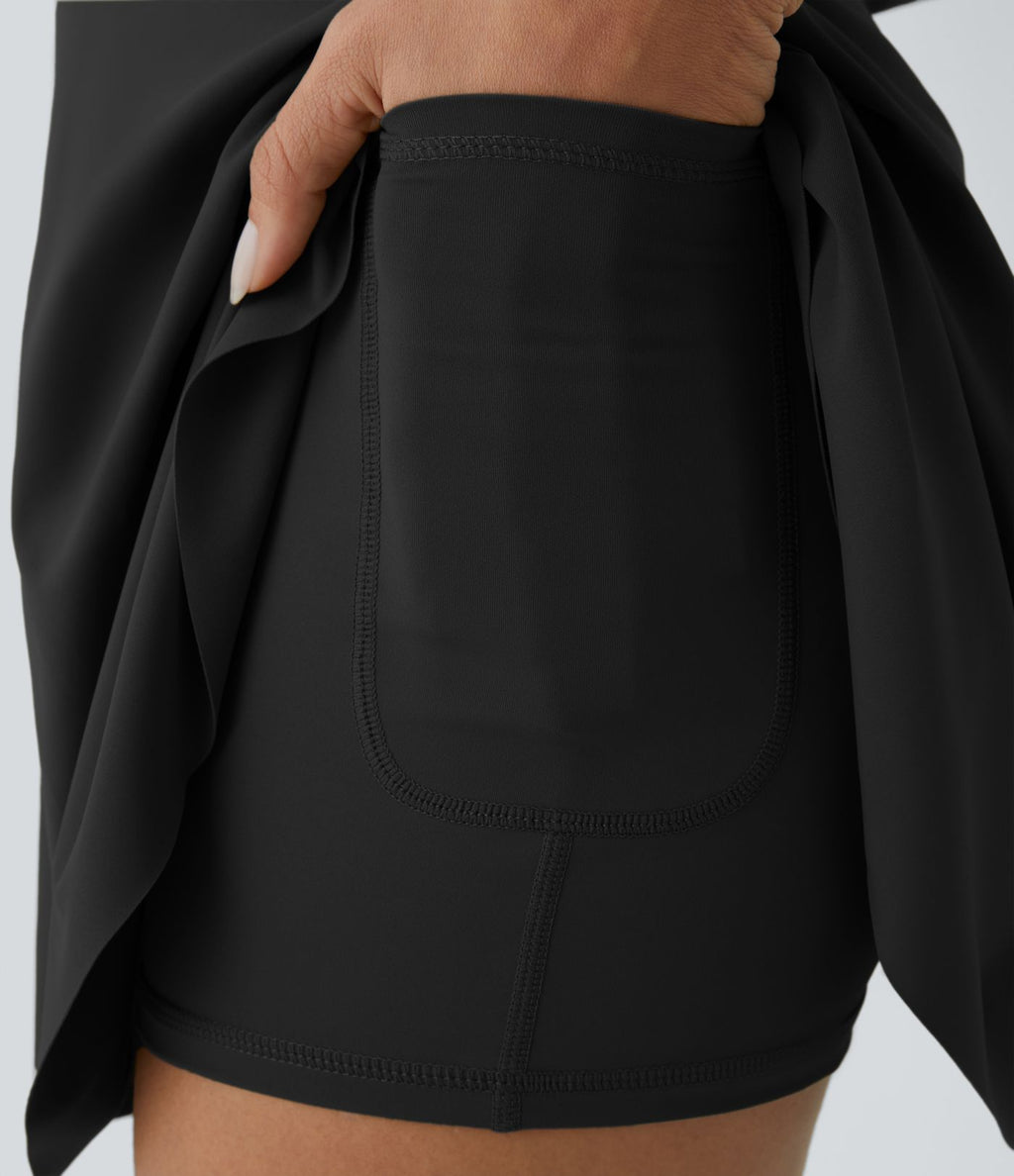 Robe Sport de Danse Mini 2 en 1 Dos Drapé à Crochet G avec Poches Latérales