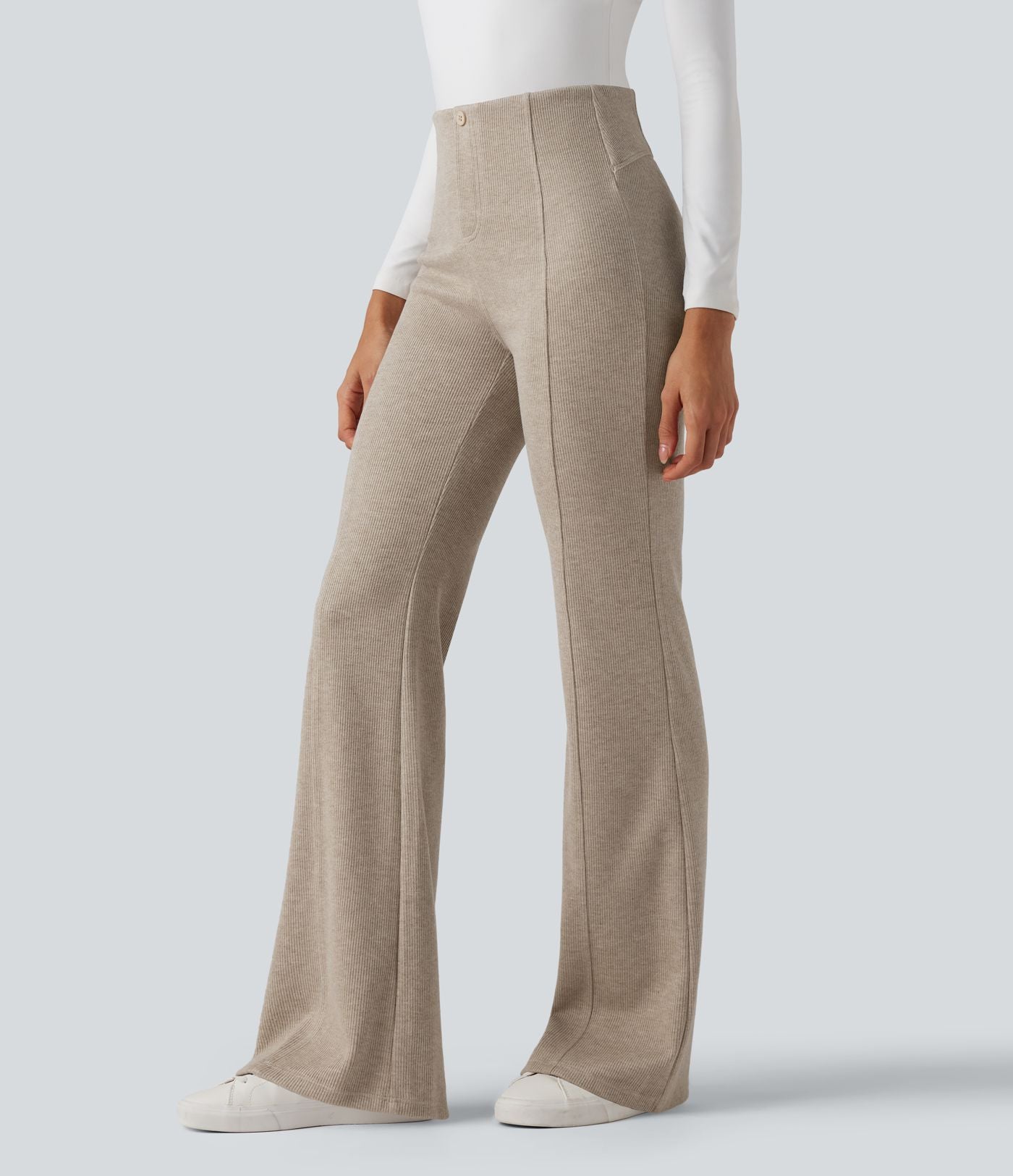 Pantalon  taille haute décontracté évasé côtelé gainant