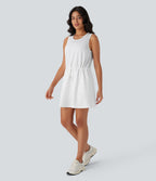 Robe active de yoga mini 2 pièces à col rond, sans manches, cordon de serrage et poches latérales