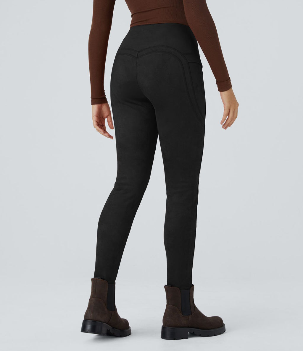 Legging casual en suédine longueur cheville avec poches latérales et taille haute