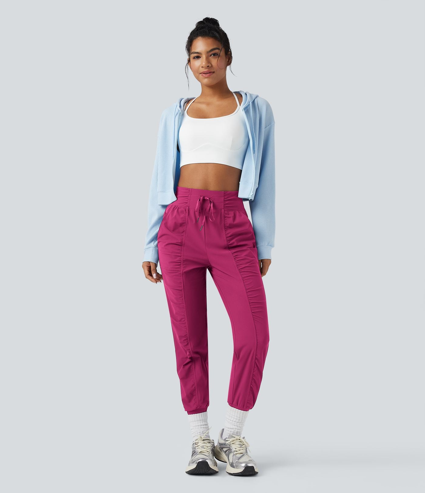 Jogging de danse fuselé froncé séchage rapide effet frais InstantCool taille haute avec cordon de serrage et poches, protection solaire UPF40+