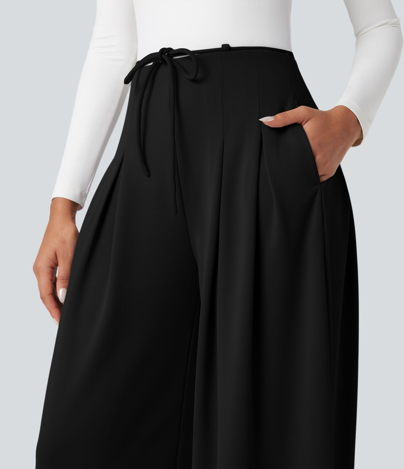 Pantalon tailleur Halara Flex™ large fluide taille haute à nœud en crêpe avec poches