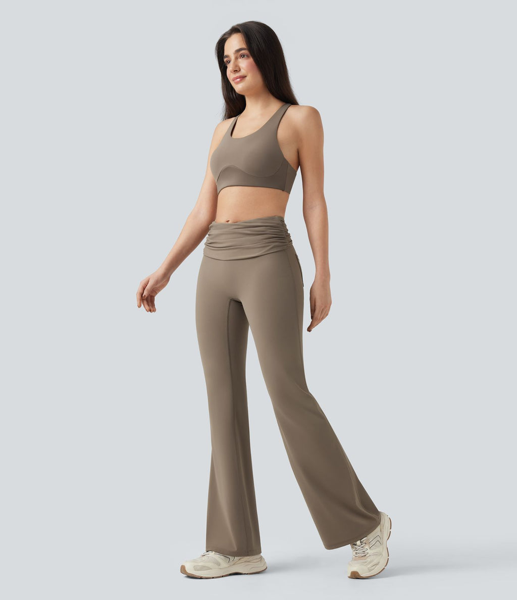 Pantalon de danse à coupe bootcut gainant taille mi-haute repliable avec fronces et poches Halara UltraSculpt™