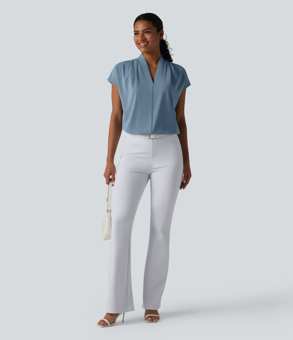 Blouse esprit bureau ample défroissage facile, col V et manches chauve-souris
