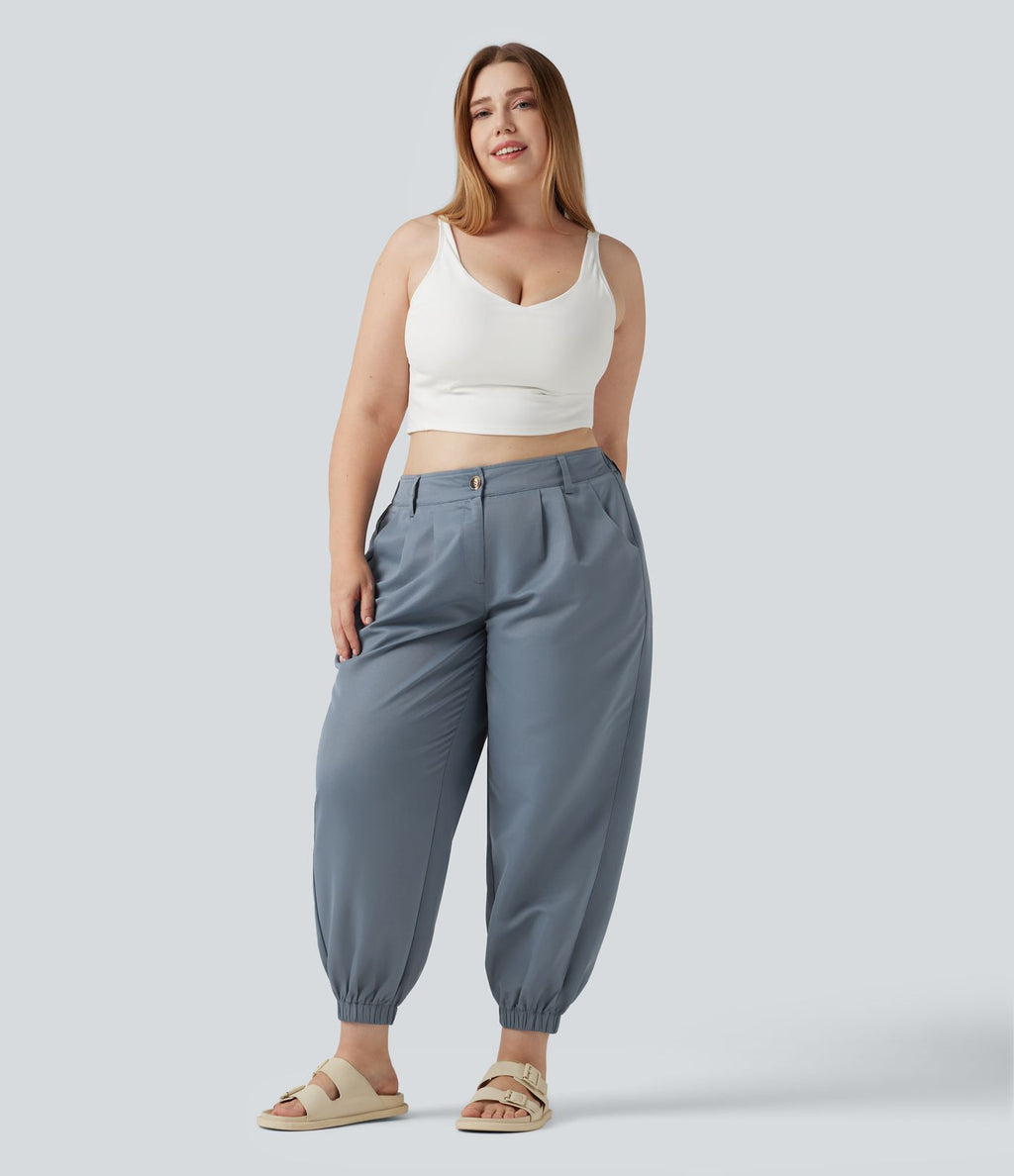 Pantalon jogging grande taille, taille mi-haute avec poches