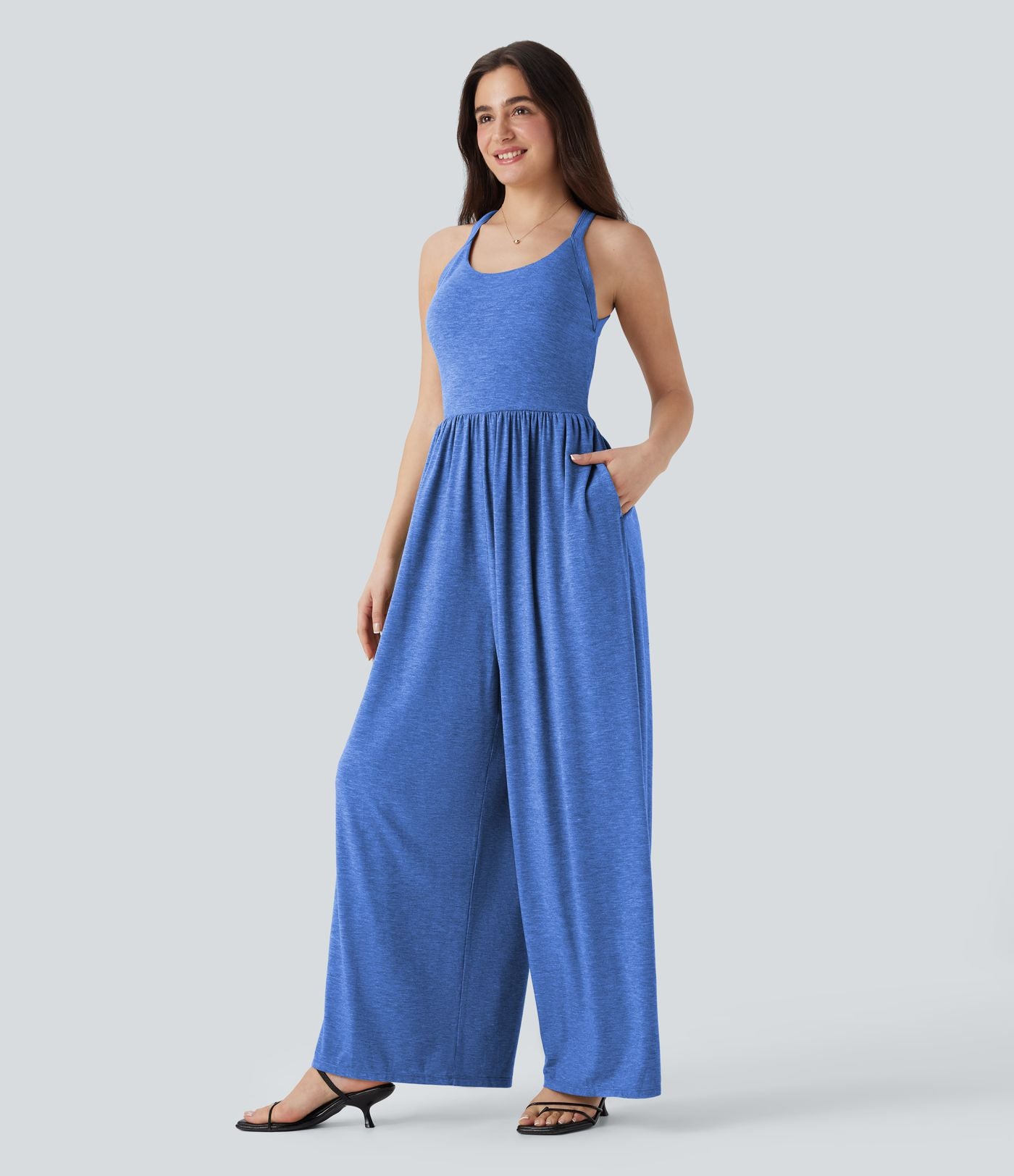 Combinaison décontractée dos nu torsadée large fluide avec brassière intégrée et poches - Easy Peasy Edition