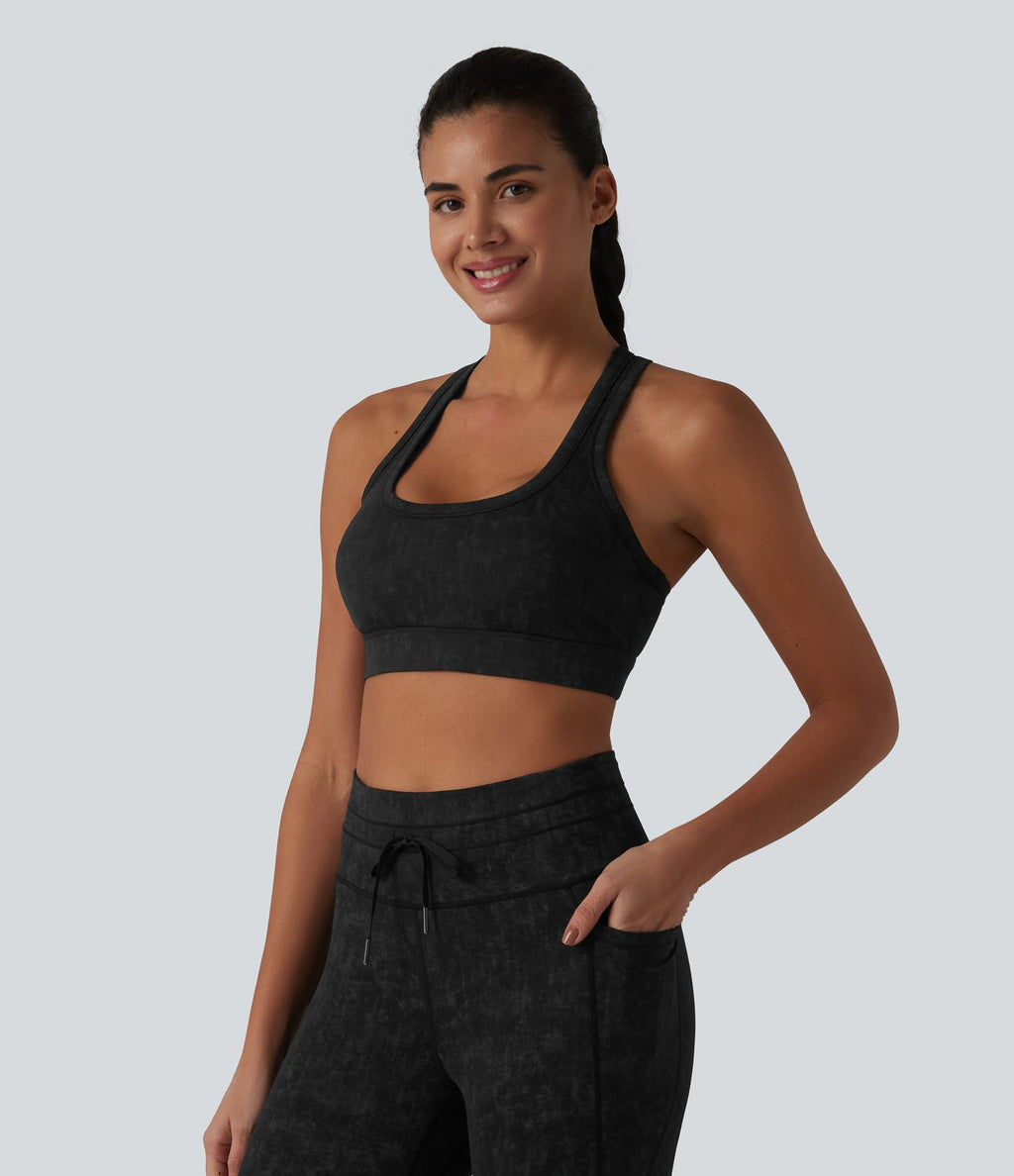 Brassière de sport col U dos nageur maintien léger