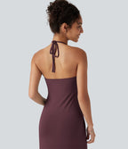 Robe longue dos nu à nouer avec soutien-gorge intégré et poches
