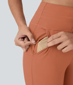 Pantalon corsaire jogging de yoga Softlyzero™ moelleux, taille haute à cordon avec poches latérales
