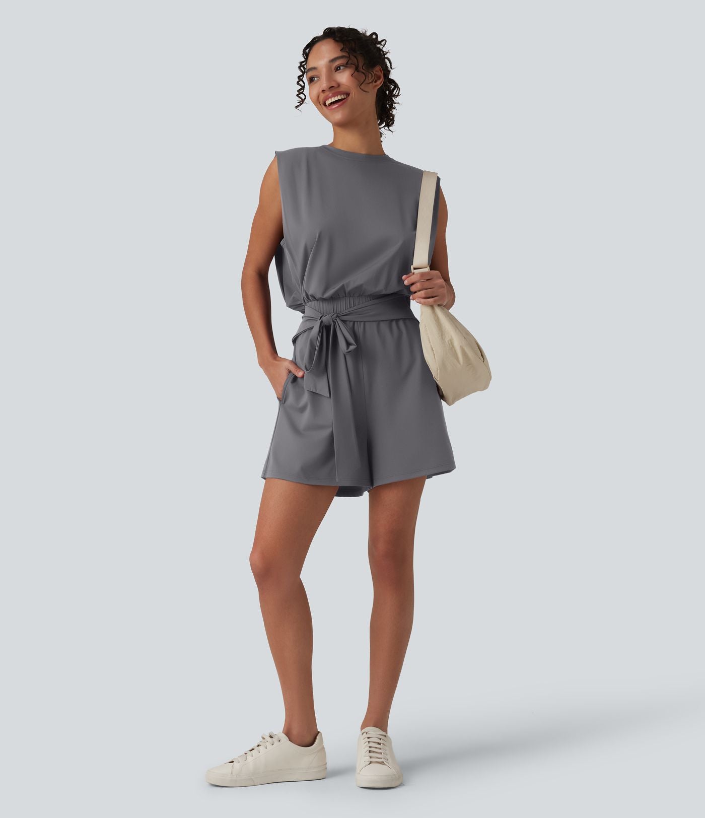 Combishort décontracté col rond sans manches effet frais InstantCool avec nœud frontal et poches, accès facile Easy Peasy, protection solaire UPF50+