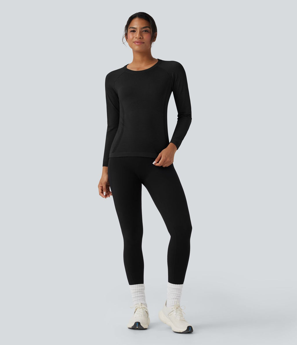 Haut de sport col rond manches raglan longues sans couture OneForm Seamless Flow