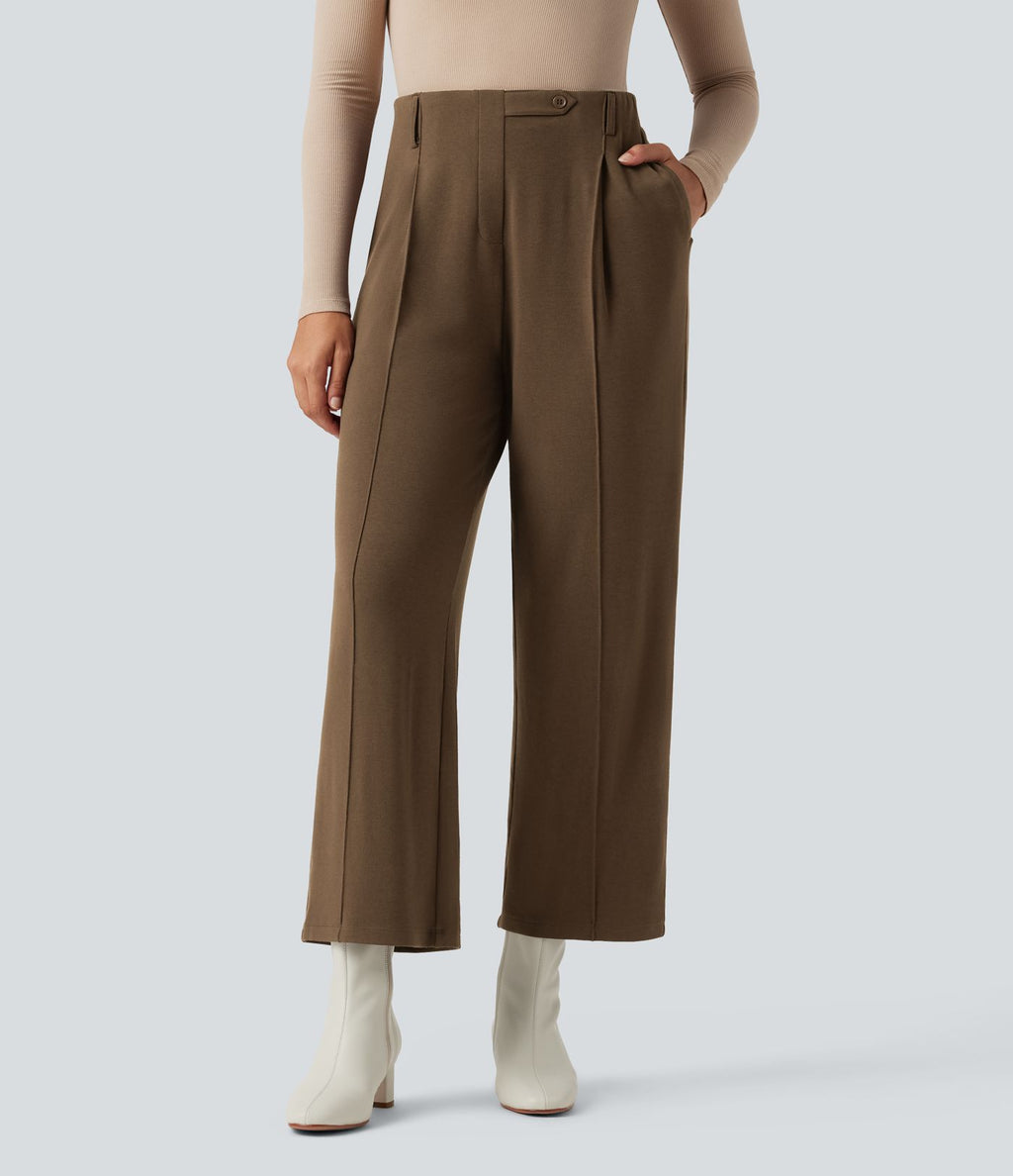 Pantalon tailleur thermique taille haute avec poches