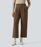 Pantalon tailleur thermique taille haute avec poches